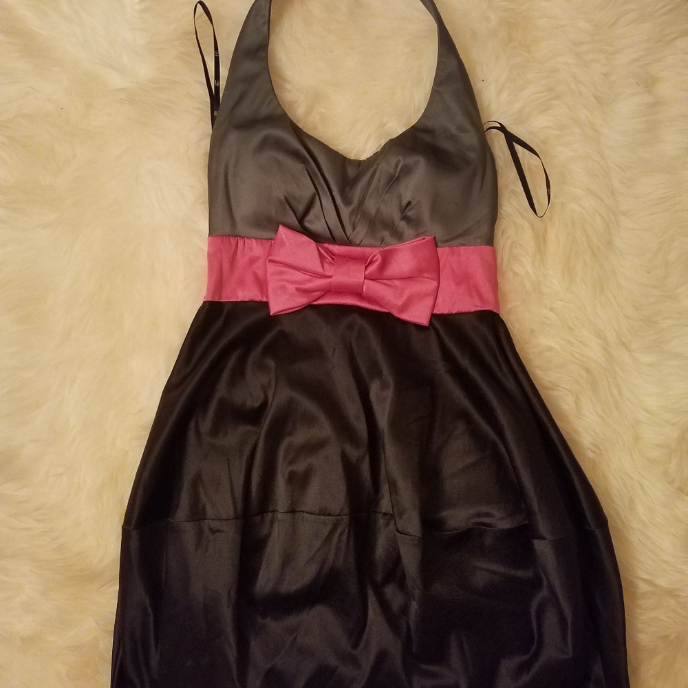 SALE! satin evening dress halter top knee bow